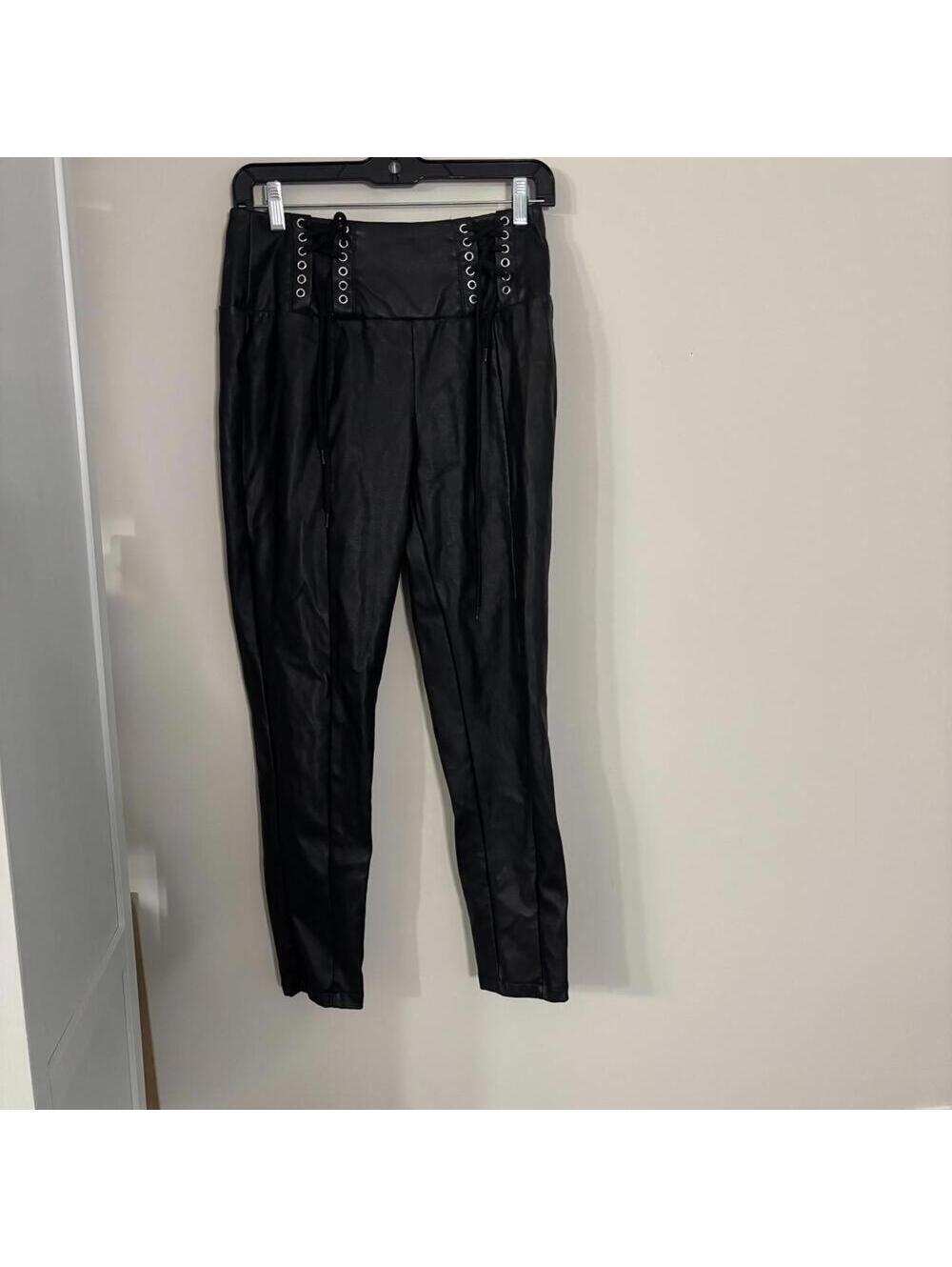 ✅Cavalini Black Pleather Legging Pants Pull on Moto Stretch
